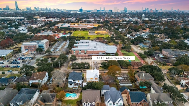 view of aerial view at dusk