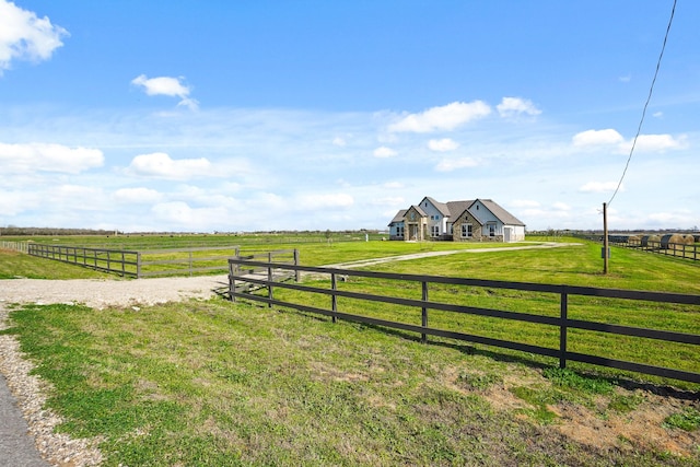 view of gate featuring a rural view and a lawn