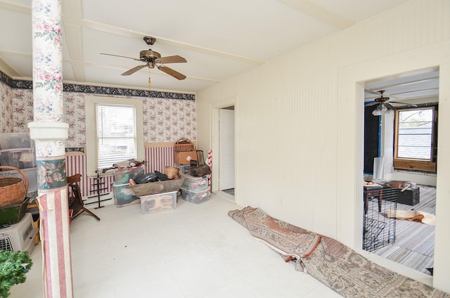 living room featuring ceiling fan