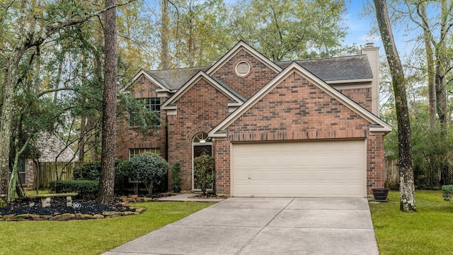 view of front of home featuring a garage and a front yard