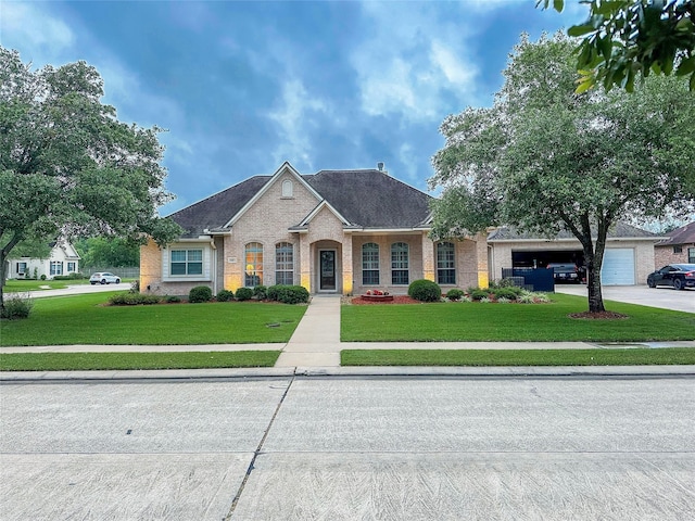 single story home featuring a garage, a carport, and a front yard