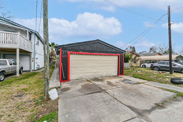 garage with a yard