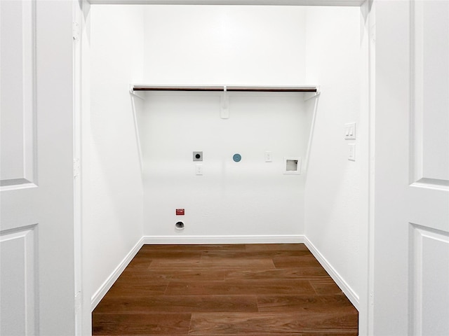 laundry area featuring dark hardwood / wood-style flooring, hookup for a washing machine, hookup for an electric dryer, and gas dryer hookup