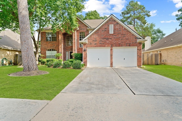 front facade with a garage and a front yard