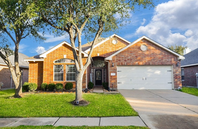 view of front facade featuring a garage and a front yard