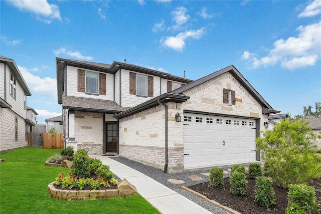 view of front of house featuring a garage and a front lawn