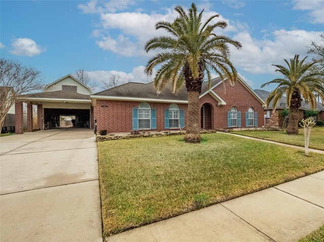 single story home with a carport and a front lawn