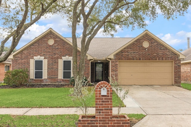 front facade featuring a garage and a front yard