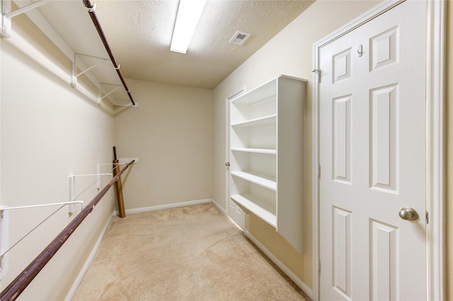 spacious closet featuring light carpet