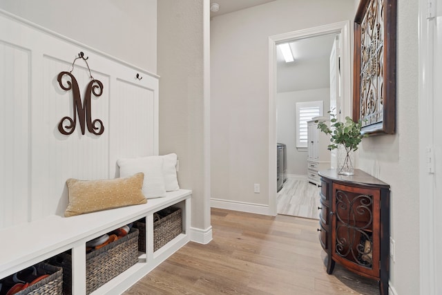 mudroom with light wood-type flooring