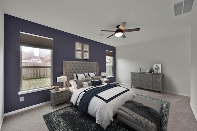 bedroom featuring carpet and ceiling fan