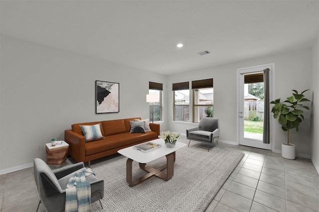 living room featuring light tile patterned floors