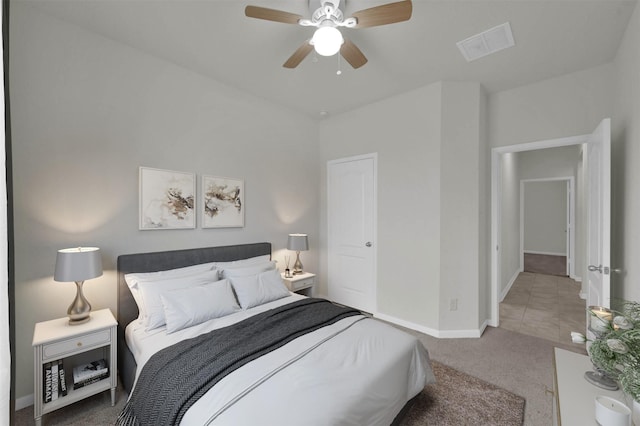 bedroom featuring carpet and ceiling fan