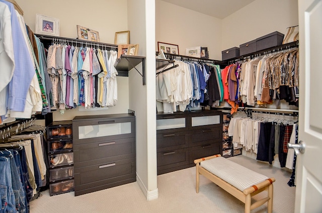 spacious closet with light colored carpet