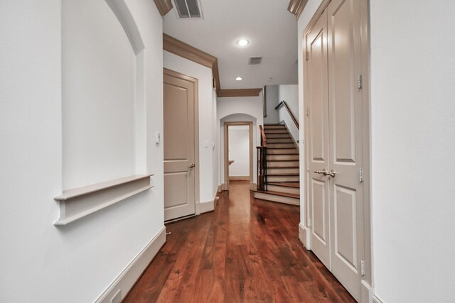 corridor with dark wood-type flooring