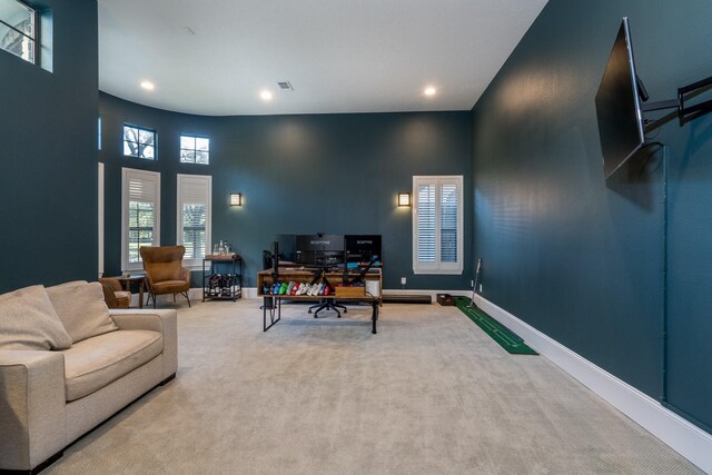 view of carpeted home office