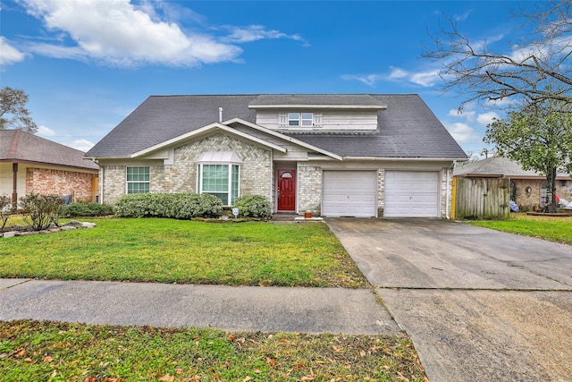 view of front property with a garage and a front lawn