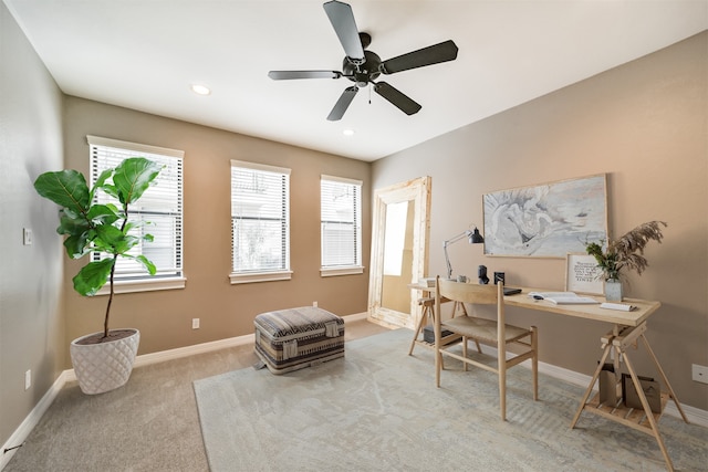 1826 Portsmouth St Unit A, Houston, TX 77098 - carpeted office featuring baseboards, recessed lighting, and ceiling fan