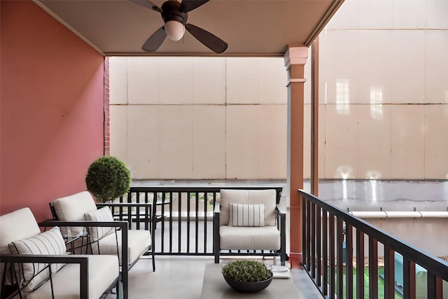 balcony with ceiling fan