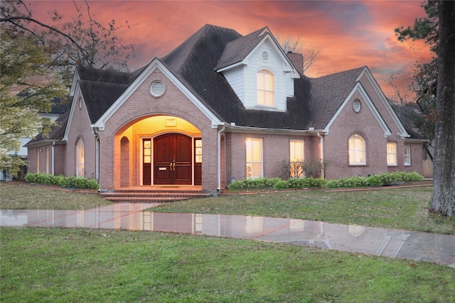 view of front of house with a lawn