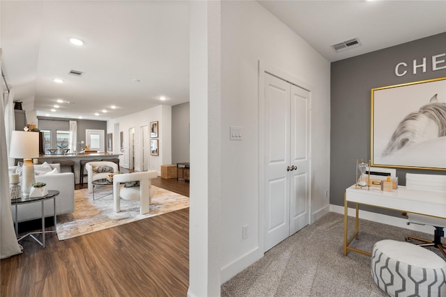 office space with hardwood / wood-style floors