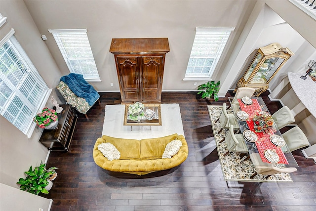 living area with dark wood-type flooring