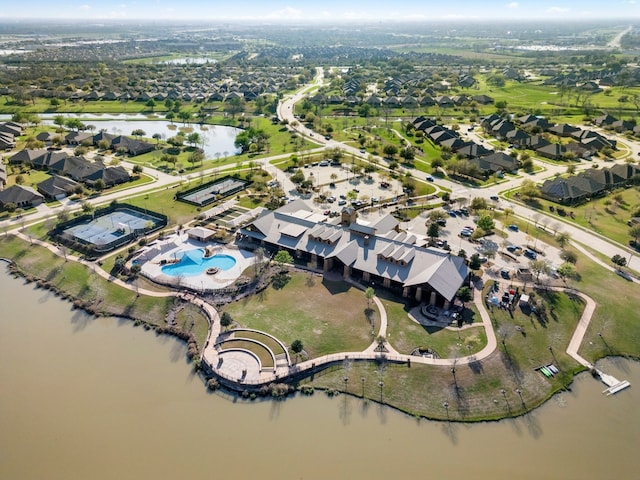 aerial view with a water view