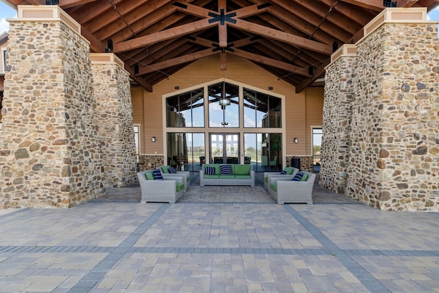 view of patio with french doors and an outdoor hangout area