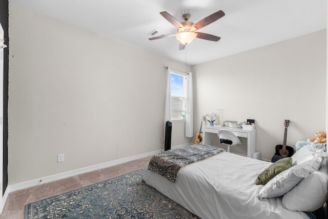 bedroom with carpet floors and ceiling fan