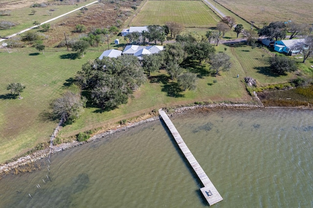 bird's eye view featuring a water view and a rural view