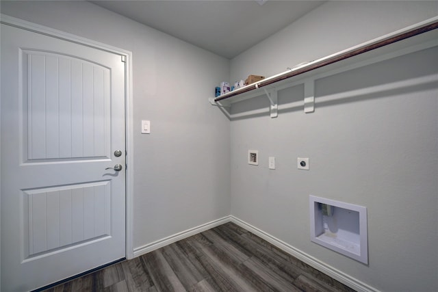 laundry area featuring electric dryer hookup, washer hookup, and dark hardwood / wood-style flooring