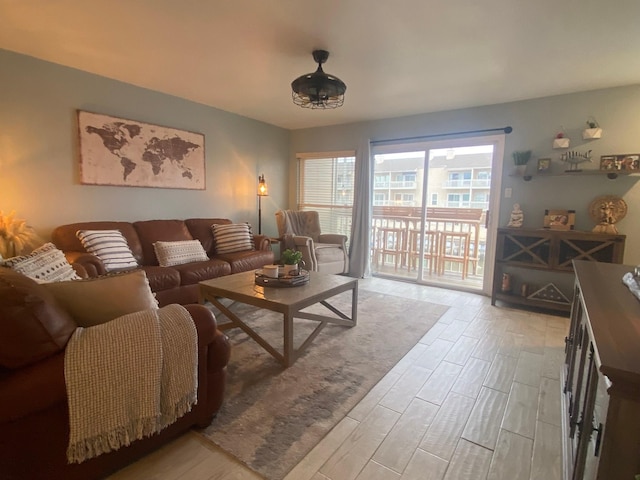 living room featuring light wood-type flooring