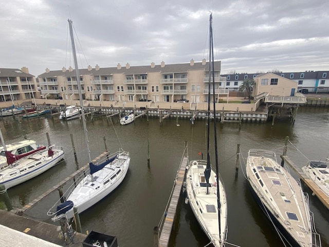 dock area with a water view