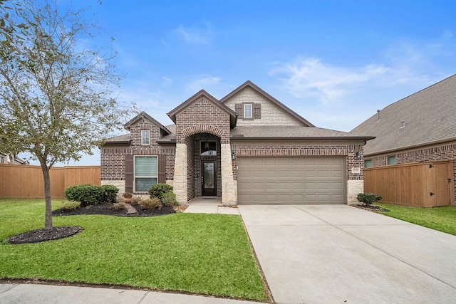 view of front of home featuring a garage and a front lawn