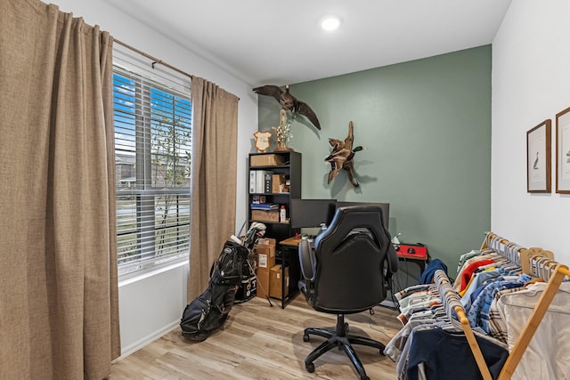 office space featuring a wealth of natural light and light hardwood / wood-style floors