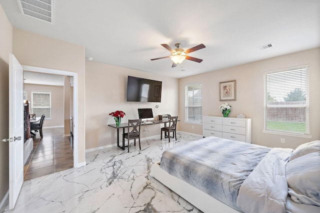 bedroom featuring ceiling fan