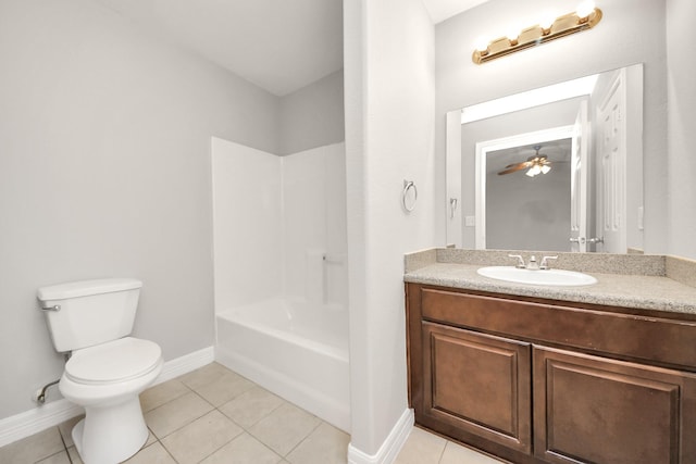 full bathroom with tile patterned floors, toilet, bathing tub / shower combination, and vanity