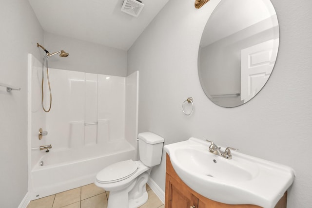 full bathroom featuring tile patterned flooring, vanity, toilet, and washtub / shower combination