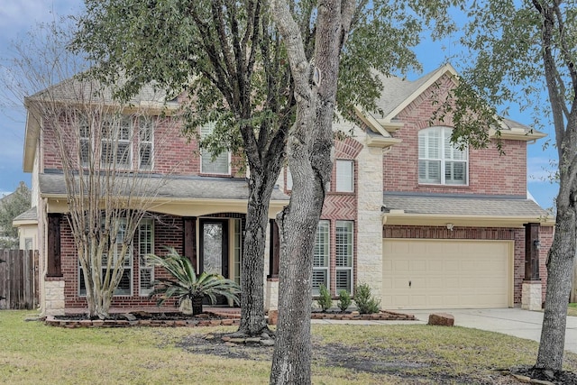 front facade featuring a garage and a front yard