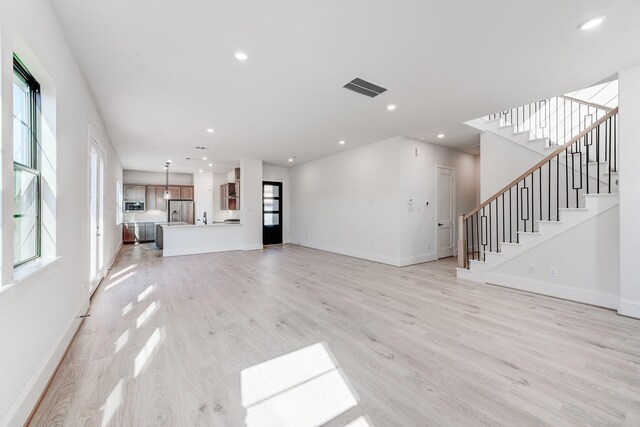 unfurnished living room featuring light hardwood / wood-style flooring