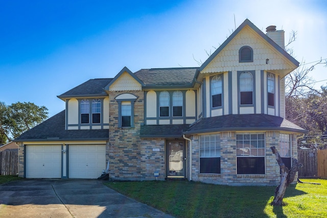 view of front of house with a garage and a front yard