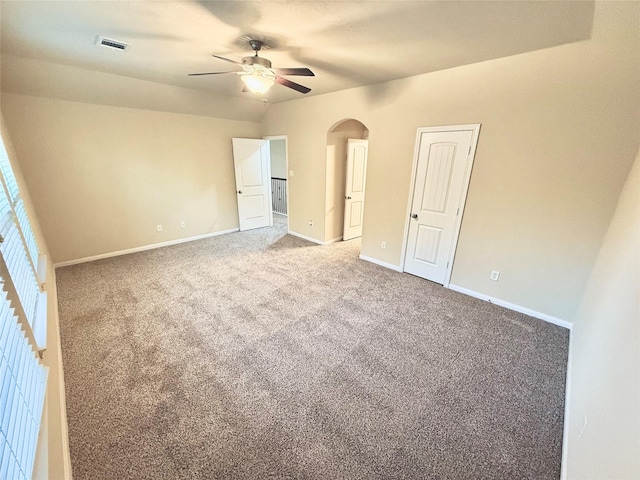 unfurnished bedroom with carpet and ceiling fan
