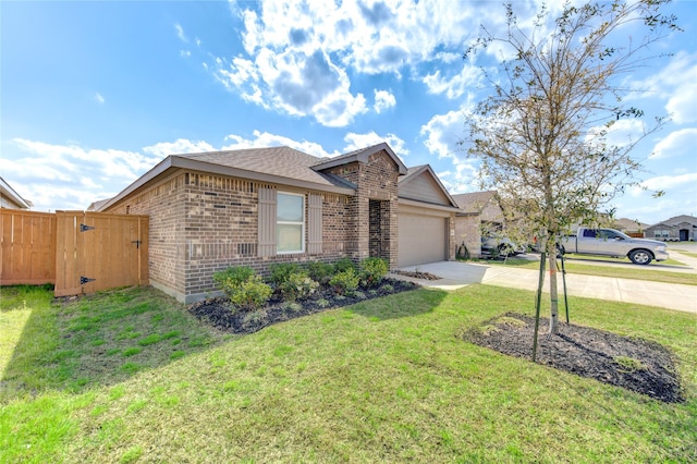 single story home with a garage and a front yard