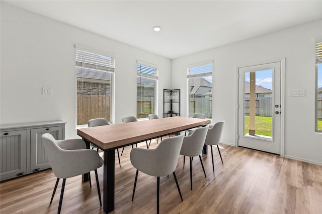 dining room featuring light hardwood / wood-style floors and a wealth of natural light