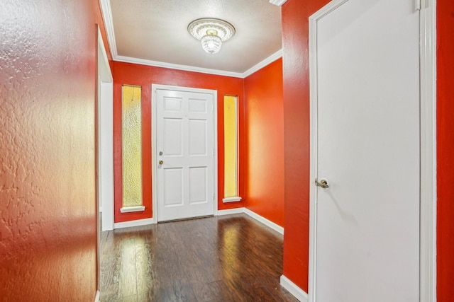 entrance foyer with crown molding and wood-type flooring