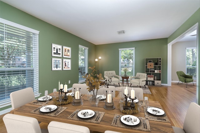 dining area featuring plenty of natural light and wood-type flooring