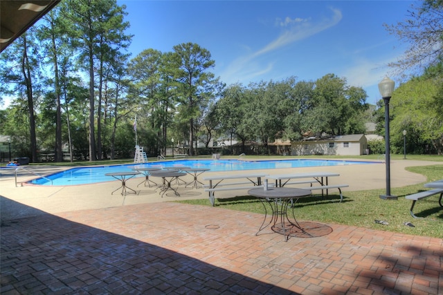 view of pool featuring a patio