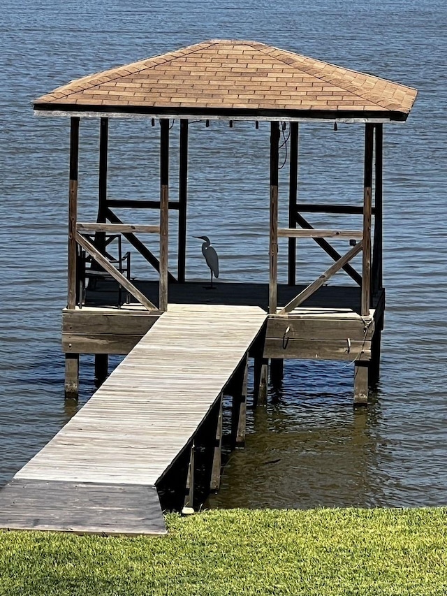 dock area with a water view