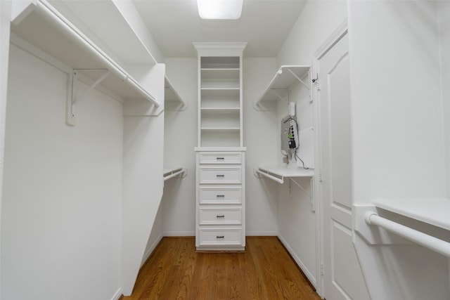 walk in closet featuring wood-type flooring