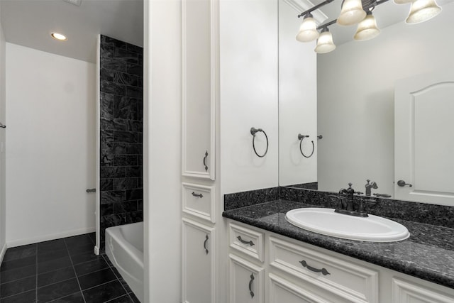 bathroom featuring tile patterned flooring, vanity, and shower / washtub combination